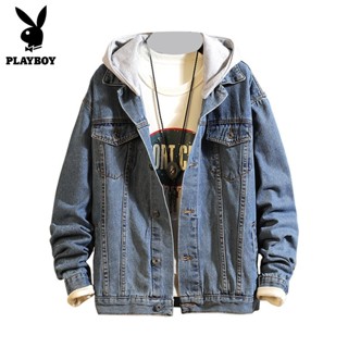 PLAYBOY Fashion Mens Denim Jacket Hooded Denim Jacket