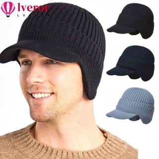 Lveror mens thick wool knitted beanie hat autumn and winter fashion outdoor warm ear protection