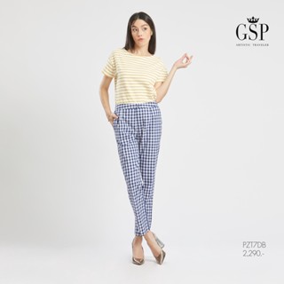 GSP Pants NEW GSP กางเกงผ้าคอตตอนขายาว ลายตารางสีน้ำเงิน (PZT7DB)