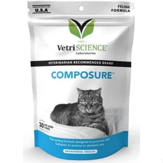 Vetri Composure CAT (Exp.03/2025) ลดภาวะแมวเครียด แมวติดสัตว์ หง่าว หงุดหงิด ปรับอารมณ์ (30เม็ดขนม)