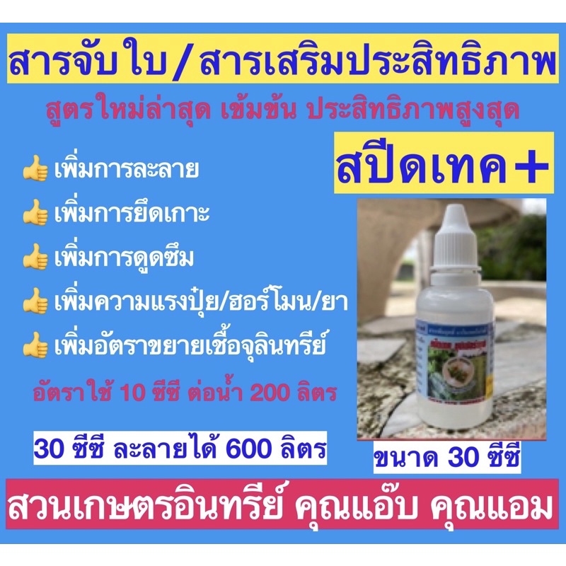 สารจับใบ สารเสริมประสิทธิภาพ สปีดเทค+ ขนาด 30ซีซี เร่งการละลาย/ดูดซึมฮอร์โมน จุลินทรีย์และปุ๋ย เร่งยาแรง