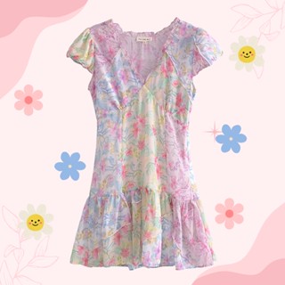 (💥พร้อมส่ง S) 🍡Poppy dress เดรสกระโปรงระบายคอวีแขนตุ๊กตา สีพาสเทล