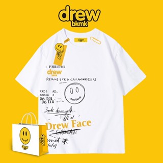 Drew Smiling Face เสื้อยืดลําลองสําหรับผู้ชายแขนสั้นคอกลมพิมพ์ลายตัวอักษร Ins Red Same สไตล์ฮิปฮอป เสื้อยืด