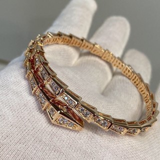 Bvlgari แหวนสร้อยข้อมือ รูปกระดูกงู ประดับเพชร สีโรสโกลด์ ทรงหลวม ของขวัญ GP831