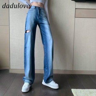 DaDulove💕 New Korean Version of Ins Ripped Denim Pants High Waist Straight Pants Gradient Womens Wide Leg Pants