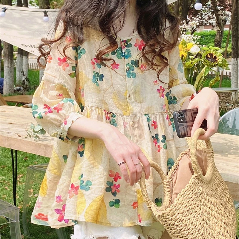 เสื้อครอปแขนตุ๊กตาลายดอกไม้ผู้หญิง thumbnail 7
