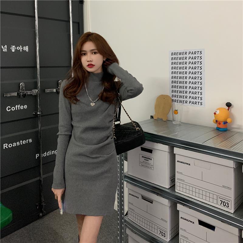 [พร้อมส่ง] ชุดเดรสกระโปรง แขนยาว ผ้ากํามะหยี่ สองด้าน สีเทา แฟชั่นฤดูใบไม้ร่วง และฤดูหนาว สไตล์เกาหลี เยอรมัน สําหรับสตรี