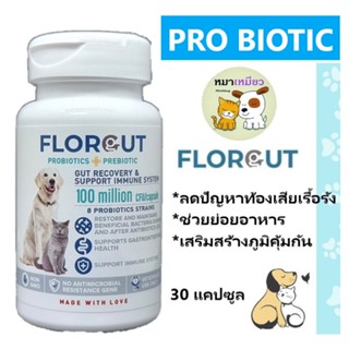 FLORGUT อาหารเสริมโพรไบโอติกส์และพรีไบโอติก ลดปัญหาท้องเสียเรื้อรัง เสริมภูมิคุ้มกัน ในสุนัขและแมว (30 แคปซูล/กระปุก)