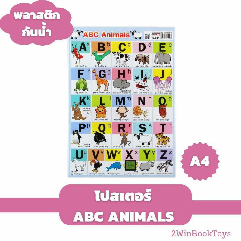 กันน้ำ! โปสเตอร์ ABC Animals A-Z ขนาด A4 โปสเตอร์ความรู้ EA-357 2WinBookToys