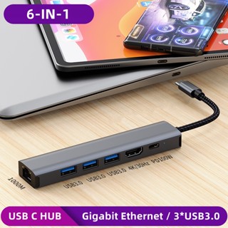 Benosem ฮับอะแดปเตอร์ชาร์จ USB C Gigabit Ethernet LAN Type C เป็น HDMI 1000mbps RJ45 USB 3.0 100W PD อเนกประสงค์ สําหรับตัวแยก Pro Air M1 M2 USB C