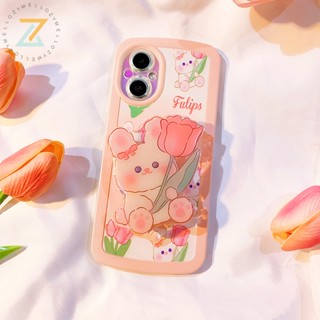 Zymello เคส OPPO A78 A57 2022 A77 A77S A17 A17K A5S A7 A3S A5 A15 A15S A16 A52 A53 A54 A76 A74 A96 A9 2020 A5 2020 A16K INS Rose Rabbit Stand Accessories เคสโทรศัพท์ซิลิโคน