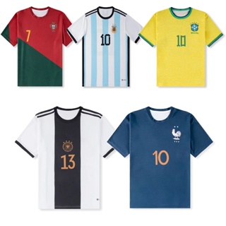 เสื้อกีฬาแขนสั้น ลายทีมชาติฟุตบอล Katar World Cup Jersey Argentina Portugal Brazil France Germany Messi C Rohal สไตล์ฝรั่งเศส 2022