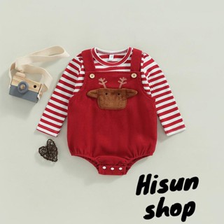 Sun-christmas ชุดเสื้อผ้าเด็ก เสื้อ แขนยาว พิมพ์ลาย + รอมเปอร์ สําหรับเด็ก 0-24 เดือน