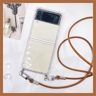 Lushuo เคสโทรศัพท์มือถือหนังใส ปิดด้านหลัง พร้อมสายโซ่คล้องคอ สําหรับ Samsung Galaxy Z Flip 3 5G and Z Flip 4 Z Flip3 ZFlip3 ZFlip 3 Z Flip4 ZFlip 4