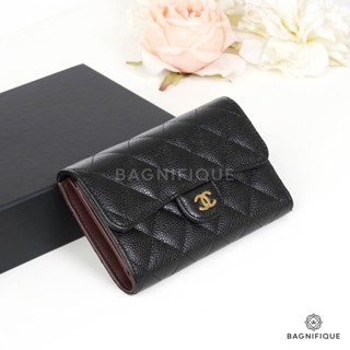 CHANEL TRIFOLD WALLET MEDIUM BLACK CAVIAR GHW