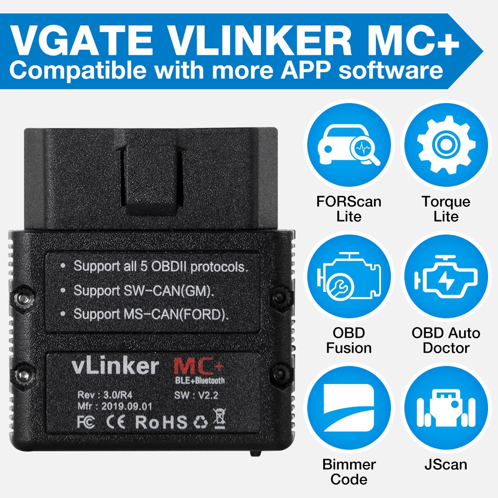 บลูทูธ OBD2 เครื่องสแกนเนอร์ Vgate vLinker MC + BLE ELM327 สำหรับ Android/IOS/Windows ELM 327 wifi ร