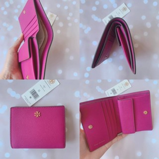 🎀 (สด-ผ่อน) กระเป๋าสตางค์ 2 พับ มีช่องเหรียญ สีชมพู 80900 TORY BURCH EMERSON MINI WALLET