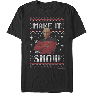 Faux Ugly Knit Make It Snow Star Trek The Next Generation T-Shirt เสื้อเชิ้ต เสือยืดผู้ชาย เสื้อยืดสไตล์เกาหลี