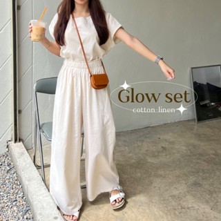 GLOW SET เสื้อ+กางเกง ชุดผ้าฝ้ายลินิน ชุดเซทผ้าฝ้าย ชุดไปคาเฟ่ ชุดเกาหลีมินิมอล