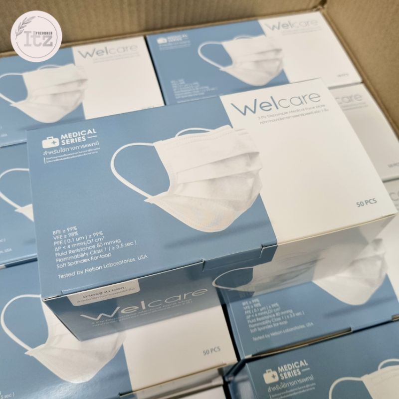 โค้ดลดในไลฟ์ Welcare หน้ากากอนามัยทางการแพทย์ 3 ชั้น Level 1 50 ชิ้น