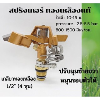 หัวสปริงเกอร์ ทองเหลืองแท้ สปิงสแตนเลส เกลียว 1/2" (4 หุน) รุ่น BR12 ปรับมุมได้ หมุนรอบตัวได้ BR12