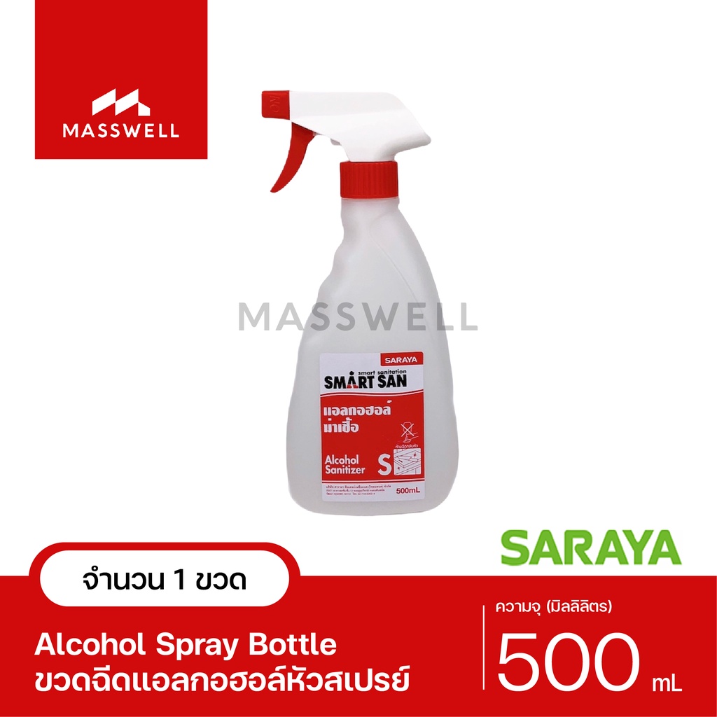 SARAYA ขวดฉีดสเปรย์ S (ขวดเปล่า) หัวฉีดเปรย์ - ความจุ 500ml *ติดฉลาก S สำหรับแอลกอฮอล์ [F-SN-56021-S]