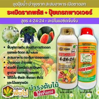 🌽 ชุดปุ๋ยน้ำ ระเบิดรากพลัส+เกรทพาวเวอร์ (สูตร4-24-24+อะมิโนแอดซิดเข้มข้น) 1ลิตร*2ขวด บำรุงราก สะสมอาหาร เปิดตาดอก