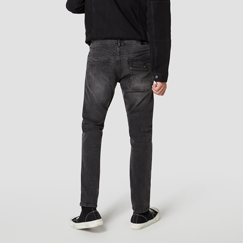 DAVIE JONES กางเกงยีนส์ Biker Skinny Fit Jeans CO0049 สีดำ กรม - รูปที่ 2