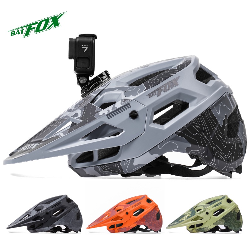 Batfox หมวกกันน็อค จักรยานเสือหมอบ Downhill พร้อมที่วางกล้อง Gopro หมวกกันน็อคขี่จักรยาน หมวกกีฬากลา