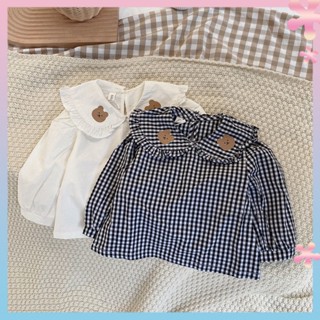 Girls shirt 2022 new spring and autumn clothing baby girls plaid lapel long sleeve casual small and medium-sized childrens Korean style top fashion