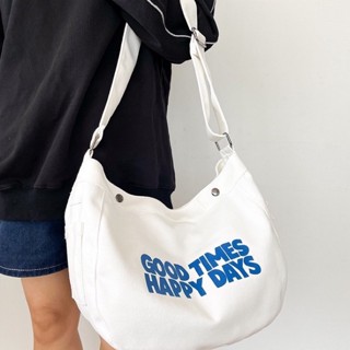 (พร้อมส่ง⭐️) Good time tote bag กระเป๋าผ้าสะพายใบใหญ่ ใส่ A4 MacBook ipad ได้