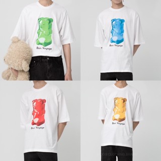 เสื้อวินเทจชาย เสื้อขาว แฟชั่นยูนิเซ็กซ์✱✙✆Bon Four-Color Gummy Bear เสื้อยืดผ้าฝ้ายแท้ เสื้อสาวอวบ