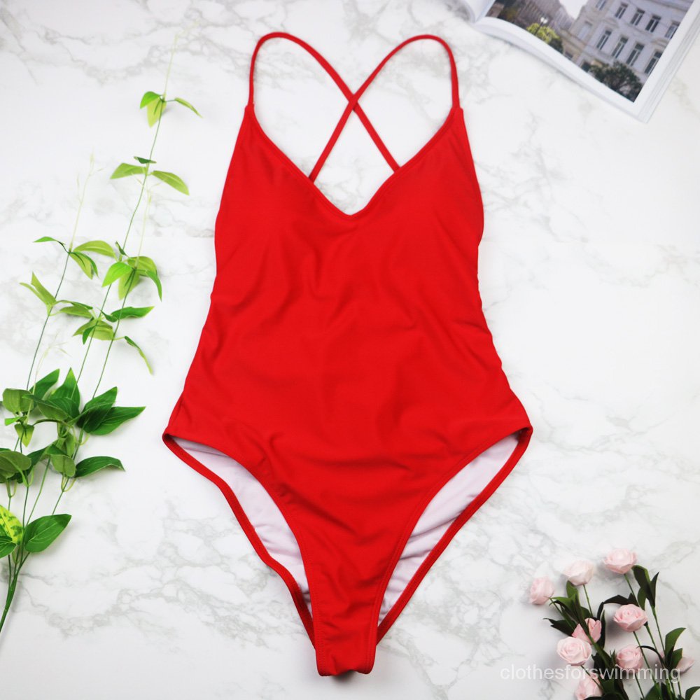 2022 women Swimwear Sexy high cut one piece swimsuit Backless swim suit Black White Red  thong Bathing suit female Monok #3