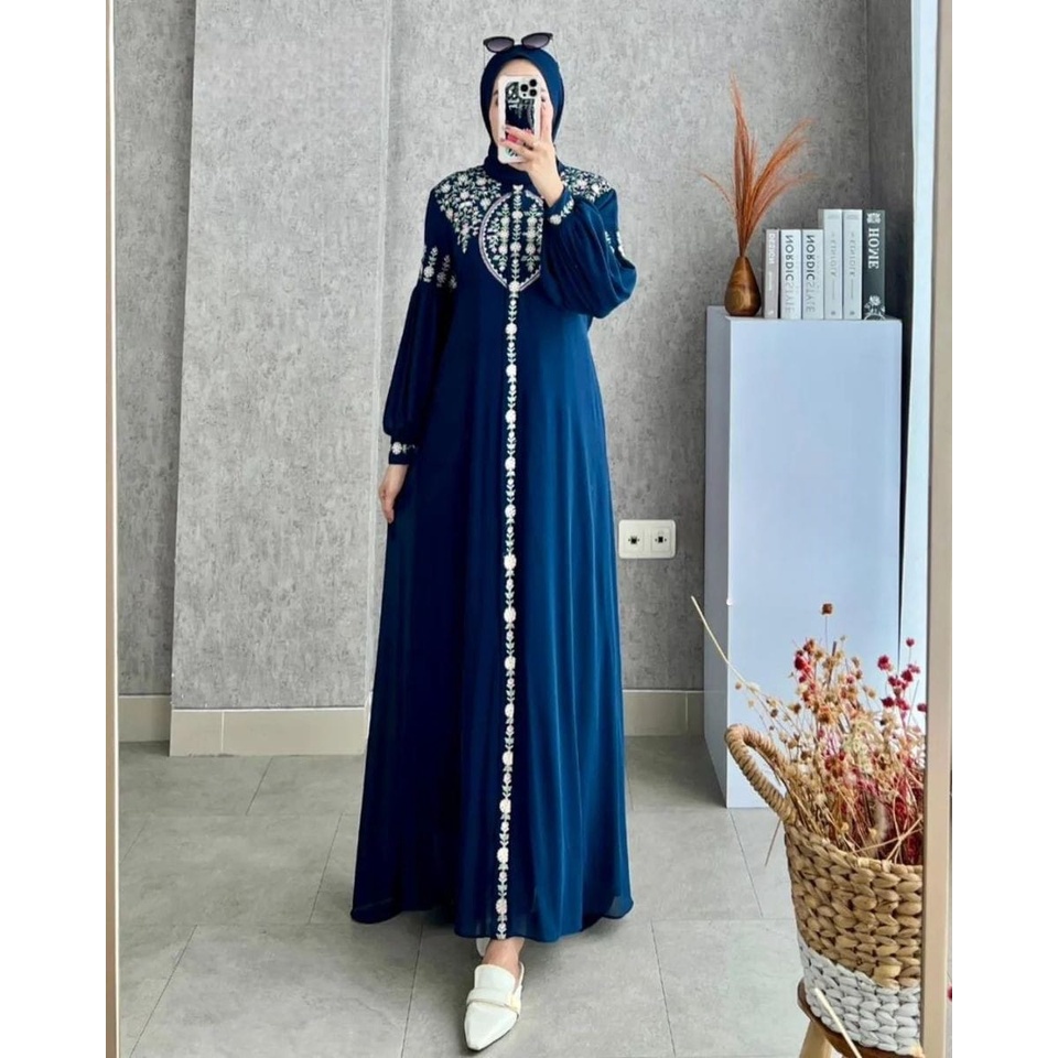 ชุด Vallina - ชุด Diandra ปักมุสลิมของผู้หญิง Gamis Maxy ล่าสุดงานแต่งงานสมัยใหม่ Eid 2023