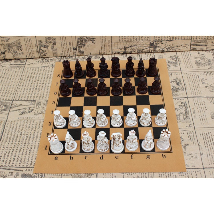 Antique Chess Medium Size PVC Chessboard Qing Pawn Chess Pieces Figure Shape Child Gift Toys Kids Chess Set Board Game H