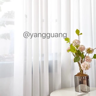 ผ้าม่านจีบจีน ใส่ตะขอ สีพื้น สีขาว ผ้าโปร่งใส กรองแสง บังตา ประตู หน้าต่าง สำเร็จรูป พร้อมส่ง