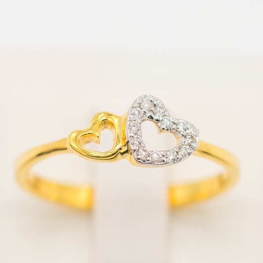 Happy jewelry แหวนเพชรหัวใจคู่เล็กใหญ่ น่ารักๆ แหวนเพชร แหวนทองเพชรแท้ ทองแท้ 37.5% ME635