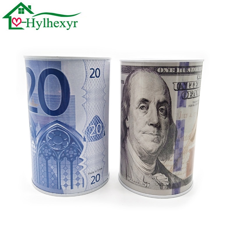 Highquality Creative Euro Dollar Metal Cylinder Saving Money Box Home