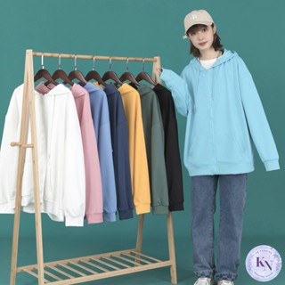 🎏Korea NEW เสื้อคลุมแฟชั่น เสื้อแจ็คเก็ตฮู๊ดแขนยาว 9 สี มีซิปหน้า มีกระเป๋าหน้า