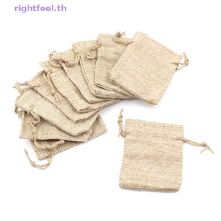 Rightfeel.th 10 ชิ้น กระสอบกระสอบปอ ผ้าลินิน ขนาดเล็ก กระเป๋าหูรูด อุปกรณ์จัดงานแต่งงาน ใหม่