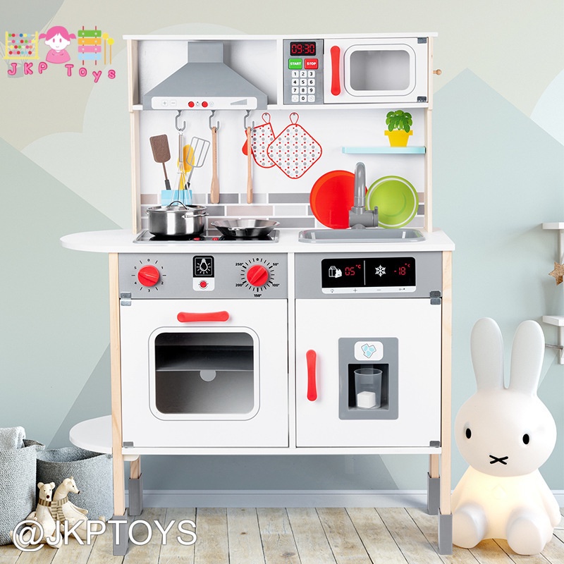 พร้อมส่ง PlayTive Junior Kitchen Wooden Toy ครัวไม้เทาแดง ของเล่นบทบาทสมมติ ของขวัญเด็ก ของเล่นไม้ ค