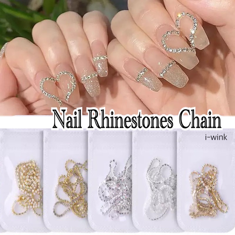 [50ซม.] โซ่เพชร โซ่แต่งเล็บ โซ่เพชรทอง 3D Nail Rhinestones Chain