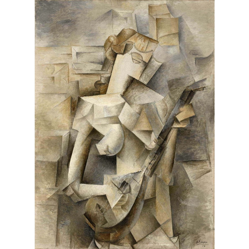 โปสเตอร์พิมพ์ศิลปะ Pablo Picasso กับ Mandolin สำหรับการตกแต่งบ้าน