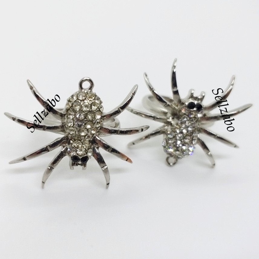 Diamante Spider แหวน 1.8 ซม./Skull 1.9 ซม.เงินอุปกรณ์เสริม Aksesori Cincin Labah-Labah Mens Guys สุภ