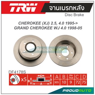 TRW จานเบรกหลัง (1 คู่ ) JEEP CHEROKEE (XJ) 2.5, 4.0 1995- / GRAND CHEROKEE WJ 4.0 1998-2005