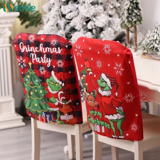 ღ 2023 Christmas Grinchs Chair Cover Decorations Home Cartoon Green Monster New Year Home Decor Merry Christmas Party Decorations