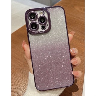 เคสไอโฟน2in1ใสขอบม่วงเมทาลิคแถมแผ่นกากเพชรไล่สี i6-14promax (Case iphone) เคสมือถือ เคสกากเพชร เคสไล่สี เคสม่วง เคสไฮโซ