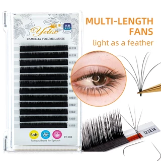 Yelix 0.07 B/C/C+/D Camellia Volume Eyelash Extension ผสมความยาวในหนึ่งแถว Lash พรีเมี่ยมนุ่มขนตาแสงธรรมชาติ Premade แฟน Lashes