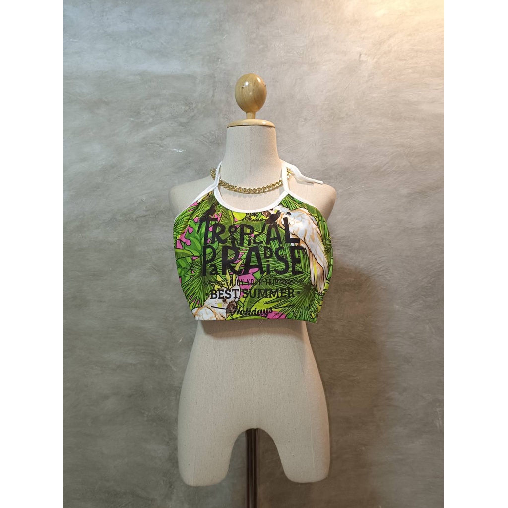 D28 เสื้่อครอป คล้องคอ แฟชั่น แนวสตรีท พิมพ์ลาย ไซส์ XXS