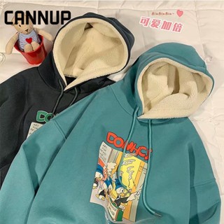 CANNUP เสื้อผ้าผู้ชาย เสื้อกันหนาว hoodie เสื้อฮู้ดตัวใหญ่เสื้อกันหนาวผู้ชายเกาหลีสไตล์หลวมเชิ้ตคู่รักแขนยาวเสื้อฮู้ด EF22103101